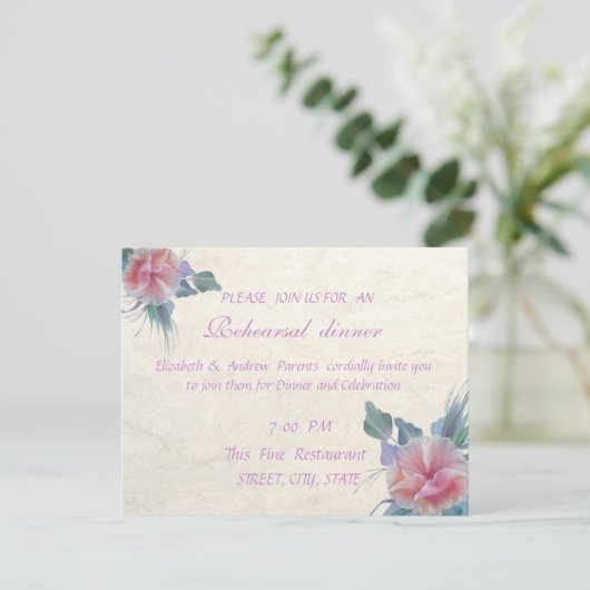 Romantic Elegant Flowers Rehearsal Dinner Kaart (Staand voorkant)
