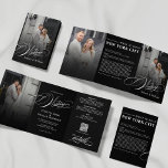 Romantic Elegant Foto drieledig Weddenschap Drieluik Programma<br><div class="desc">Deze Romantische Elegant Photo Tri-voudig Wedding Invitation is zeker om je gasten te laten wauwen! De elegante plaatsing van foto's en details van je speciale dag zal dit alles in één trouwuitnodiging perfect passen. De manuscriptdetails geven het volledige gevoel van romance en een over de hoogste viering van liefde.</div>