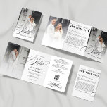 Romantic Elegant Foto drieledig Weddenschap Drieluik Programma<br><div class="desc">Deze Romantische Elegant Photo Tri-voudig Wedding Invitation is zeker om je gasten te laten wauwen! De elegante plaatsing van foto's en details van je speciale dag zal dit alles in één trouwuitnodiging perfect passen. De manuscriptdetails geven het volledige gevoel van romance en een over de hoogste viering van liefde.</div>