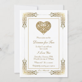 Romantic Elegant Gold Lace Dinner voor twee Kaart