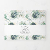 Romantic Elegant Gold Succulents Greenery Wedding Drieluik Uitnodiging (Cover)