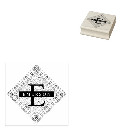 Romantic Elegant Lace Initiaal Familienaam Monogra Rubberstempel (Gestempeld)