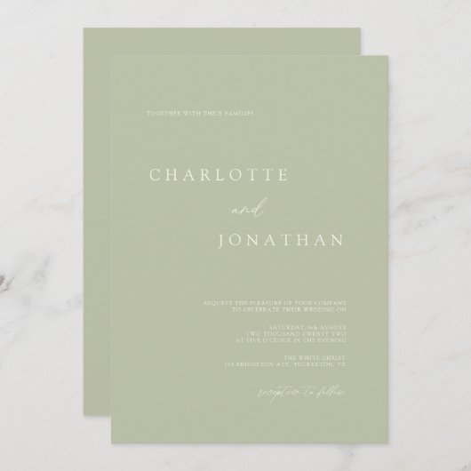 Romantic Elegant Modern Sage Wedding Kaart (Voorkant / Achterkant)