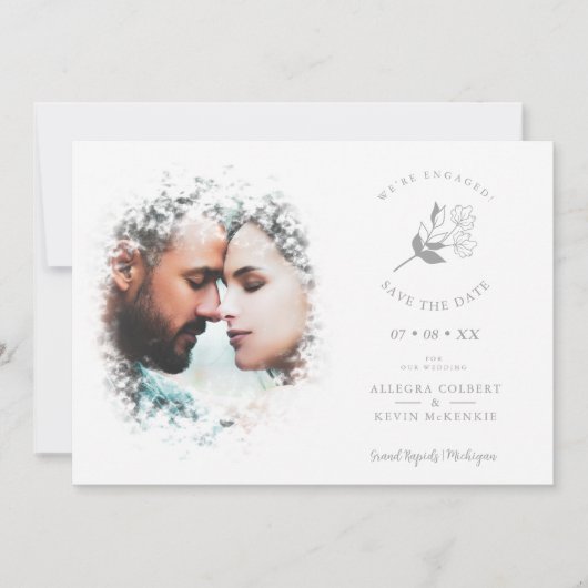 Romantic Elegant Overlay Misty Effect Photo Save The Date (Voorkant)