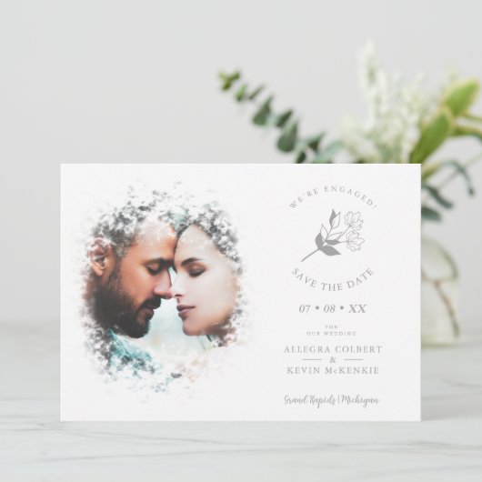 Romantic Elegant Overlay Misty Effect Photo Save The Date (Staand voorkant)