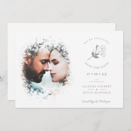 Romantic Elegant Overlay Misty Effect Photo Save The Date (Voorkant / Achterkant)