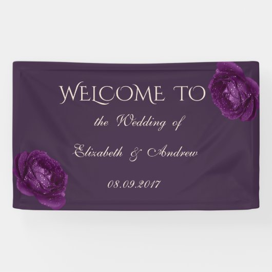 Romantic Elegant Paarse Rozen Wedding Banner (Horizontaal)