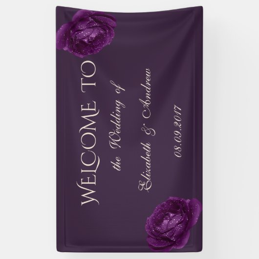 Romantic Elegant Paarse Rozen Wedding Banner (Verticaal)