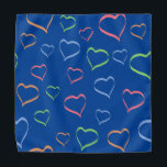 Romantic Elegant Pastel Hearts Patroon Bandana<br><div class="desc">Unieke holle,  asymmetrische harten in een schoon,  vrolijk en kleurrijk patroon van donkerperzige oranje,  schemerig blauw,  lichtbrongroen en rosey roze. Romantisch en ,  elegant in zijn eenvoud. Getoond op een blauwe achtergrond; u kunt het ontwerp uitgeven om de kleur te veranderen.</div>