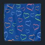 Romantic Elegant Pastel Hearts Patroon Bandana<br><div class="desc">Unieke holle,  asymmetrische harten in een schoon,  vrolijk en kleurrijk patroon van donkerperzige oranje,  schemerig blauw,  lichtbrongroen en rosey roze. Romantisch en ,  elegant in zijn eenvoud. Getoond op een blauwe achtergrond; u kunt het ontwerp uitgeven om de kleur te veranderen.</div>