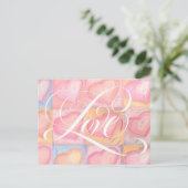 Romantic Elegant Pink Pastel Love Heart Lettering Briefkaart (Staand voorkant)