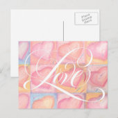 Romantic Elegant Pink Pastel Love Heart Lettering Briefkaart (Voorkant / Achterkant)