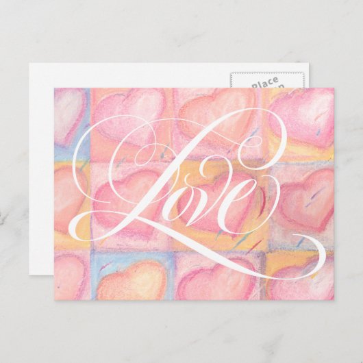 Romantic Elegant Pink Pastel Love Heart Lettering Briefkaart (Voorkant / Achterkant)