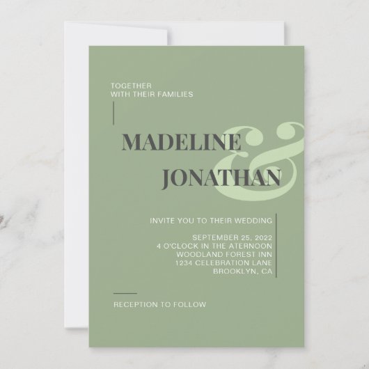 Romantic Elegant Plain Sage Green Wedding Kaart (Voorkant)