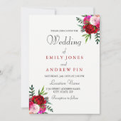 Romantic Elegant Red Pink Rose Wedding Uitnodiging (Voorkant)