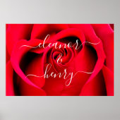 Romantic Elegant Red Rose Couple Names Script Poster (Voorkant)