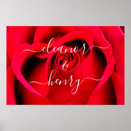 Romantic Elegant Red Rose Couple Names Script Poster
