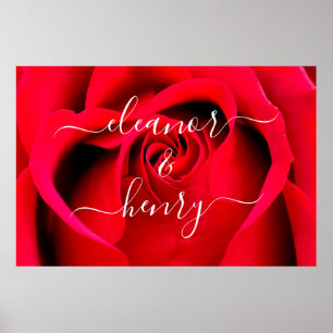 Romantic Elegant Red Rose Couple Names Script Poster