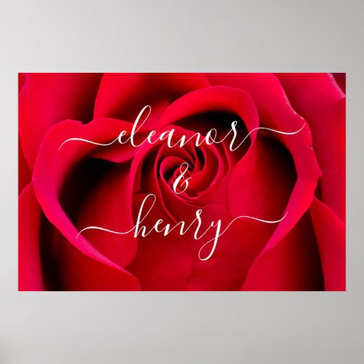 Romantic Elegant Red Rose Couple Names Script Poster (Voorkant)