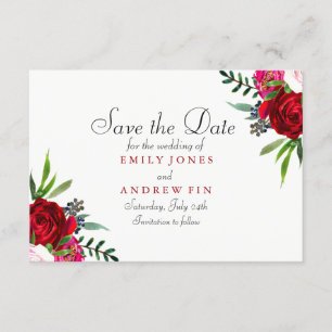 Romantic Elegant Red Rose Sparen de datumkaart Save The Date
