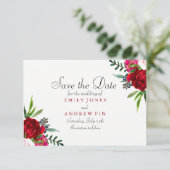 Romantic Elegant Red Rose Sparen de datumkaart Save The Date (Staand voorkant)