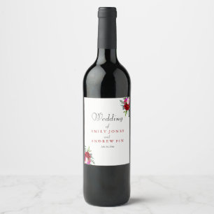 Romantic Elegant Red Rose Weddenschap Wijn Label Etiket