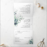 Romantic Elegant Silver Succulent Greenery Wedding Drieluik Uitnodiging<br><div class="desc">Deze prachtige waterverf is een mooie,  drieledige uitnodiging voor een groene bruiloft,  een perfecte keuze voor je moderne en romantische bruiloft. Het alles-in-één ontwerp kenmerkt uw foto en omvat een trouwuitnodiging,  trouwdetails,  en een zelf-gerichte kaart RSVP die de gasten kunnen afsnijden en terug naar u verzenden.</div>