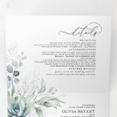 Romantic Elegant Silver Succulent Greenery Wedding Drieluik Uitnodiging (Binnenzijde eerst)