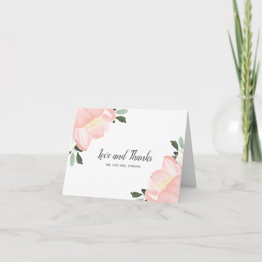 Romantic Elegant Spring Floral Blush Pink Wedding Bedankkaart (Voorkant)