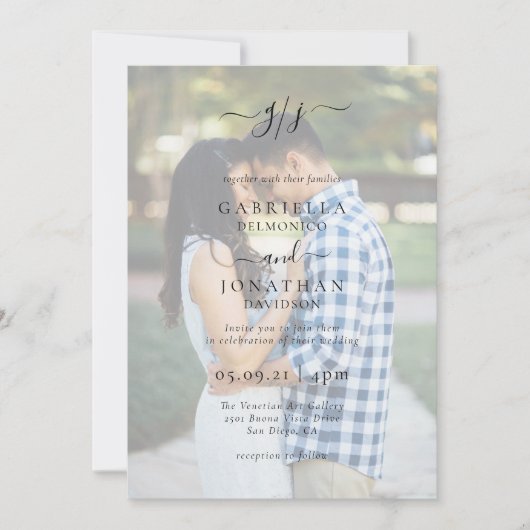 Romantic Elegant Two Photo Monogram Weddenschap Kaart (Voorkant)
