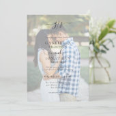 Romantic Elegant Two Photo Monogram Weddenschap Kaart (Staand voorkant)