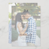 Romantic Elegant Two Photo Monogram Weddenschap Kaart (Voorkant / Achterkant)