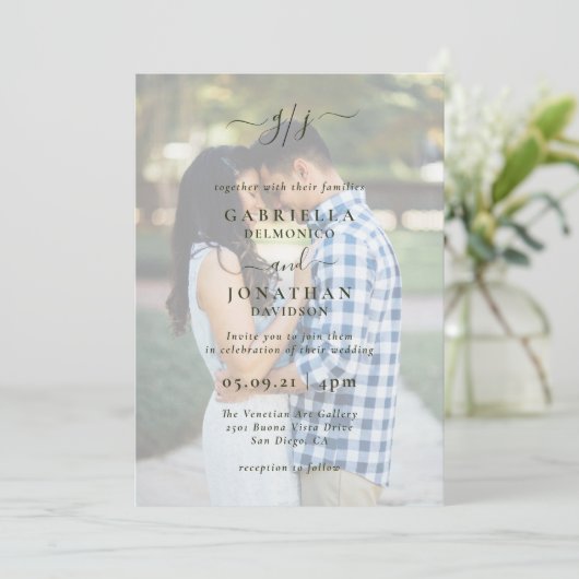Romantic Elegant Two Photo Monogram Wedding Invit Kaart (Staand voorkant)