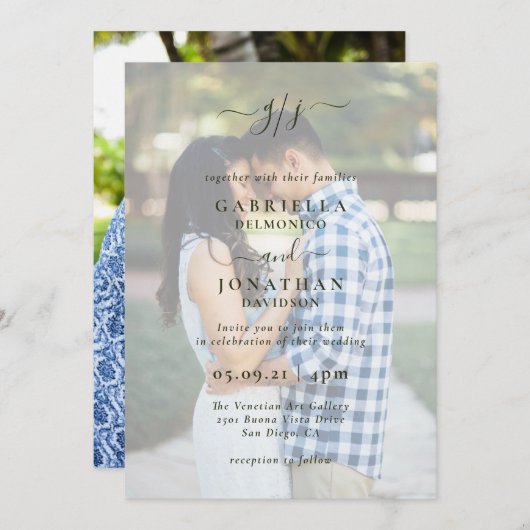 Romantic Elegant Two Photo Monogram Wedding Invit Kaart (Voorkant / Achterkant)