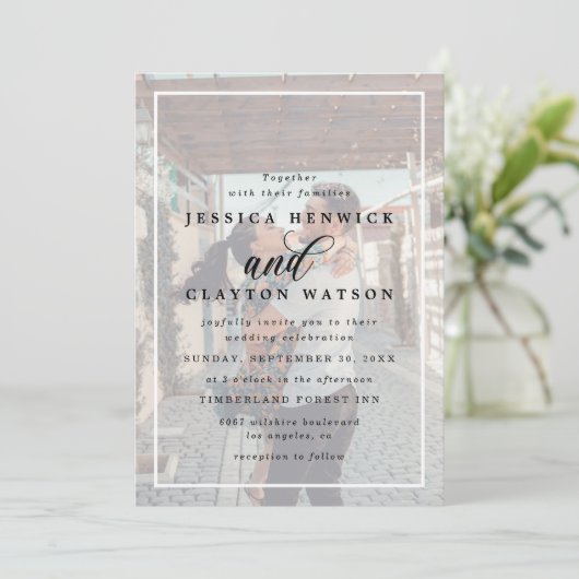 Romantic Elegant Vellum Overlay 2 Fotohuwelijk Kaart (Staand voorkant)