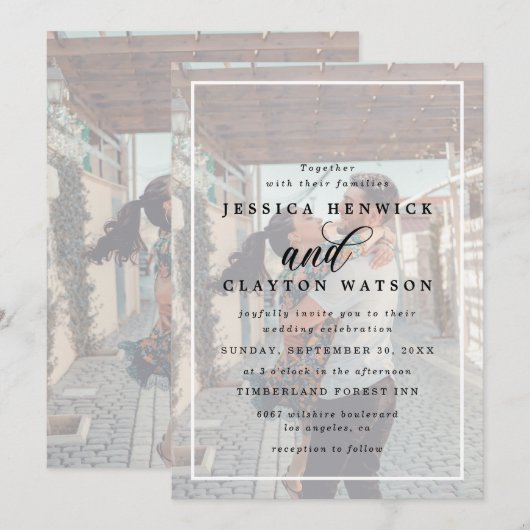 Romantic Elegant Vellum Overlay 2 Fotohuwelijk Kaart (Voorkant / Achterkant)