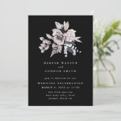 Romantic Elegant Waterverf Black Floral Wedding Kaart (Staand voorkant)