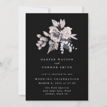 Romantic Elegant Waterverf Black Floral Wedding