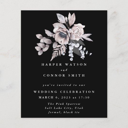 Romantic Elegant Waterverf Budget Floral Wedding Flyer (Voorkant)