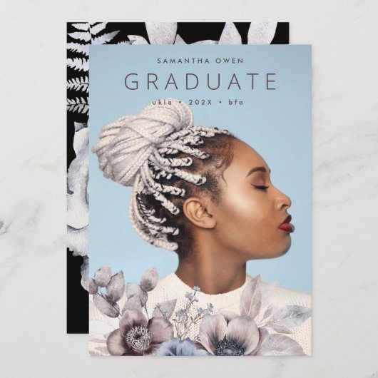 Romantic Elegant Waterverf Floral University Afstu Aankondiging (Voorkant / Achterkant)