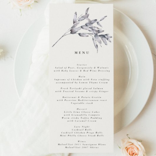 Romantic Elegant Waterverf Floral Wedding Menu