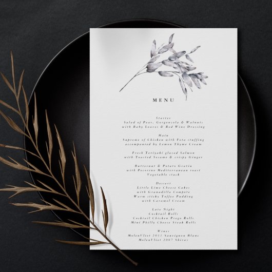 Romantic Elegant Waterverf Floral Wedding Menu