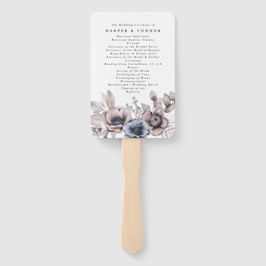 Romantic Elegant Waterverf Floral Wedding Programm Handwaaier (Achterkant)