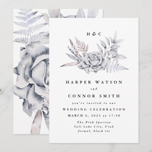 Romantic Elegant Waterverf Muted Floral Wedding Kaart (Voorkant / Achterkant)