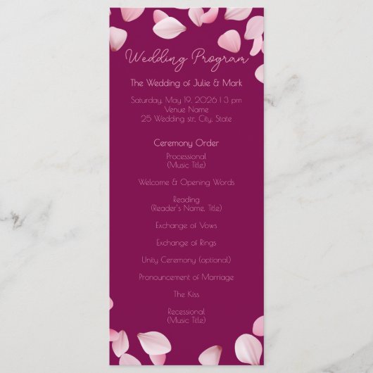 Romantic Elegant Wedding Ceremony Program Programmakaart (Voorkant)