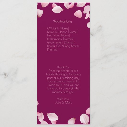 Romantic Elegant Wedding Ceremony Program Programmakaart (Achterkant)