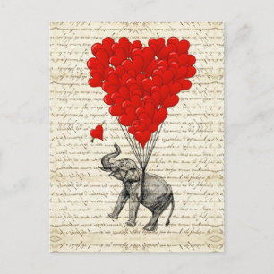 Romantic elephant & heart balloons briefkaart