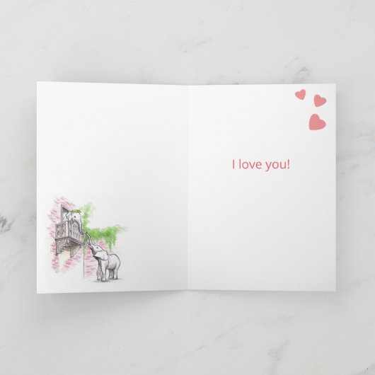 Romantic Elephants Romeo en Juliet Valentijnsdag Feestdagen Kaart (Binnen)