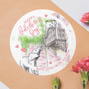 Romantic Elephants Romeo en Juliet Valentijnsdag Ronde Sticker