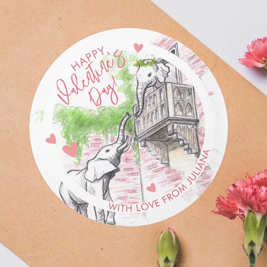 Romantic Elephants Romeo en Juliet Valentijnsdag Ronde Sticker